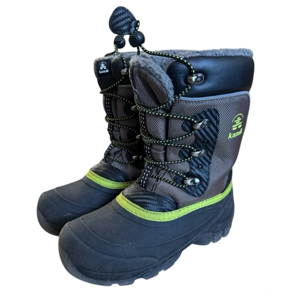 Kamik Waterproof Snow Boots Fleece Insulated Winter Outdoor Gray Black Kids 2